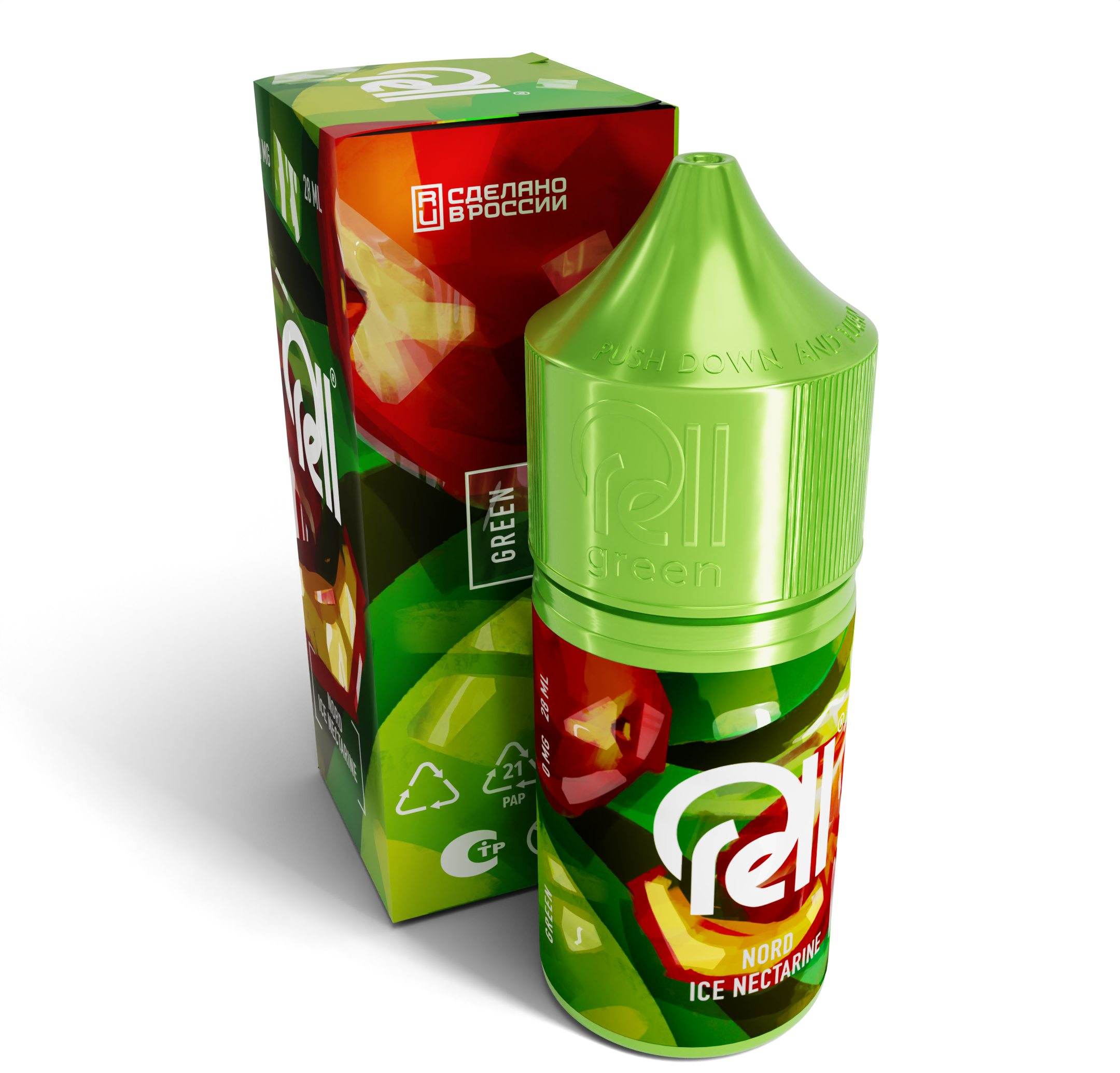 Жидкость ЧЗ RELL Green SALT Nord Ice Nectarine. фото 1