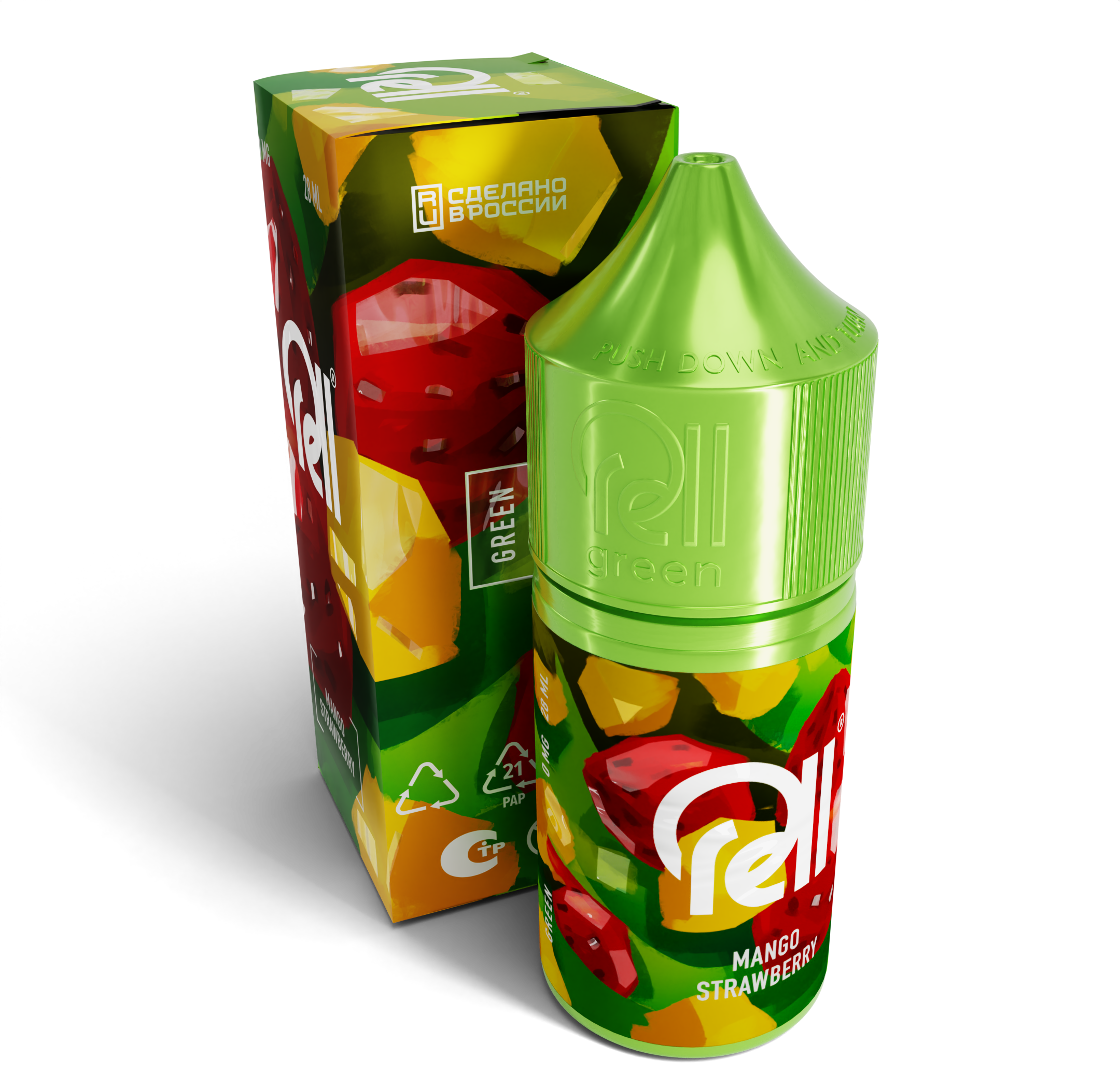 Жидкость ЧЗ RELL Green SALT Mango Strawberry. фото 1